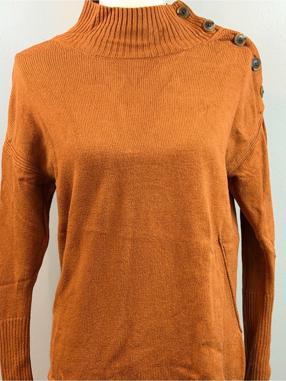 Talbots Rust Button-Shoulder Mock Neck Sweater | Fall Classic - Picture 3 of 9